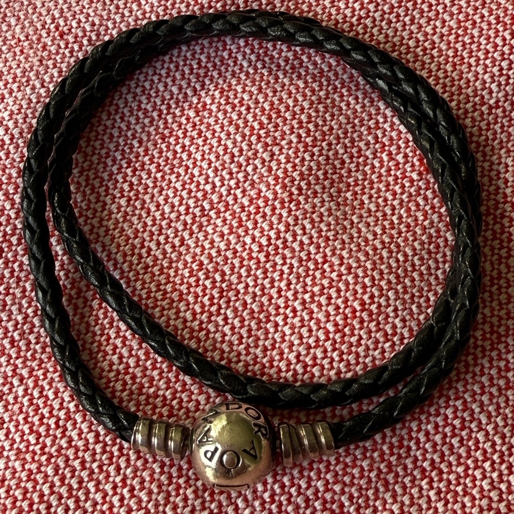 Pandora Black Leather Bracelet with Silver Clasp